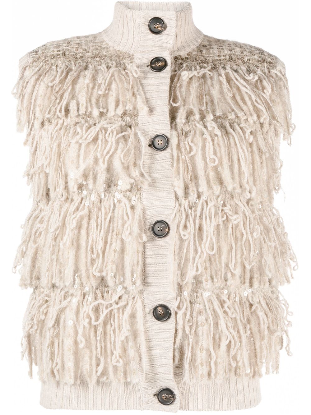 Fringes sleeveless cardigan - Neutrals