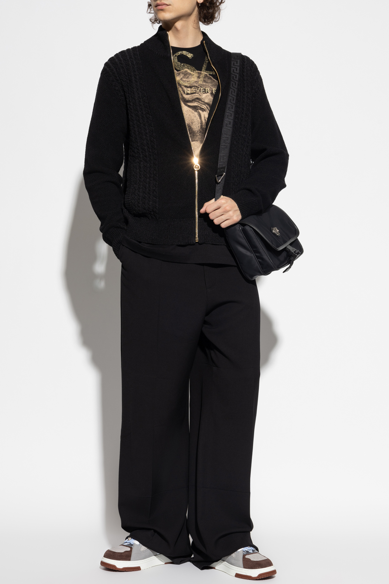 Cardigan With Stand-up Collar, Men's, Black