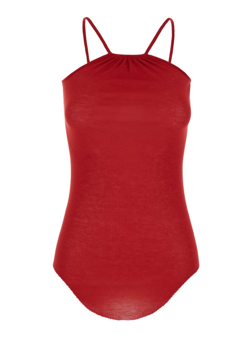 Skorpio Red Tank Top With Halterneck In Ribbed Silk Blend Woman