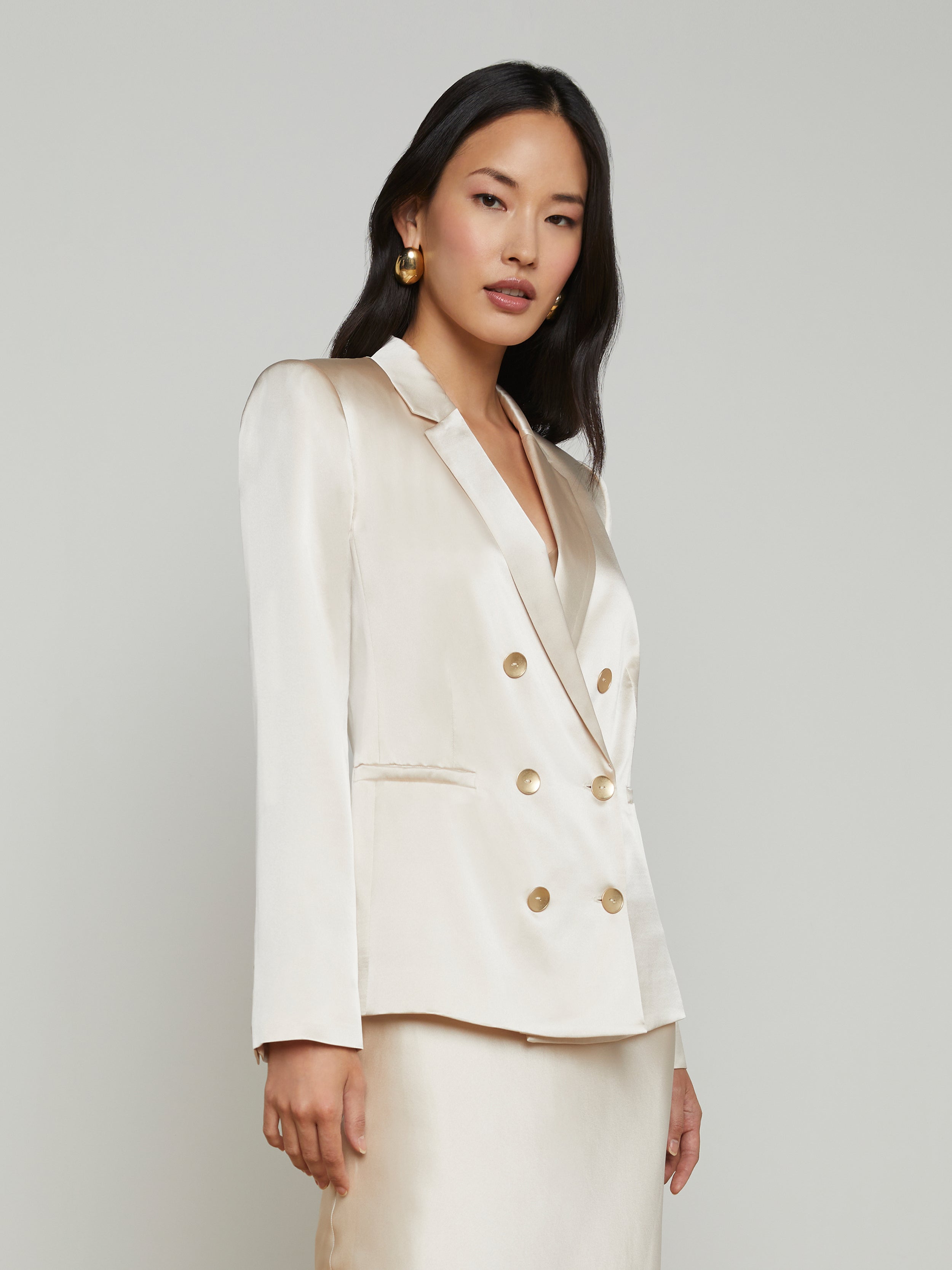 Colin Silk Blazer In Champagne