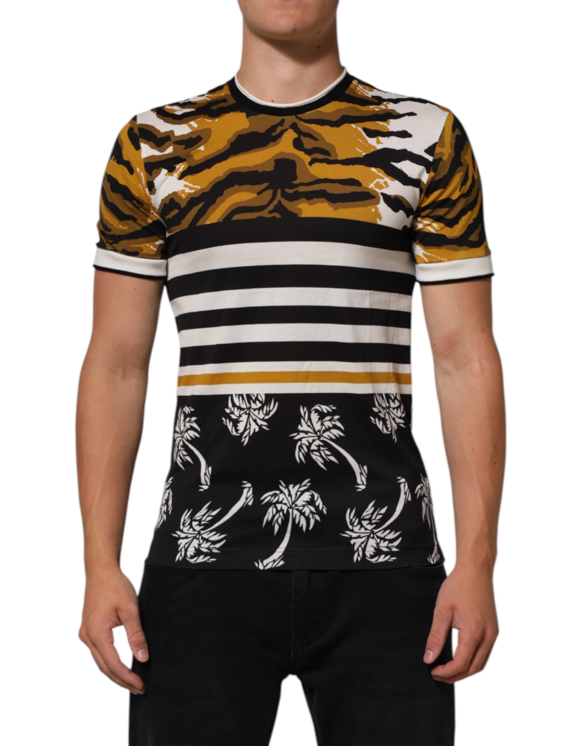 Leopard and Palm Leaf Print T-Shirt — Multicolor