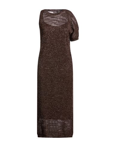 Woman Midi dress Chocolate brown Size 6 Linen, Polyester, Metallic fiber, Cotton, Polyamide