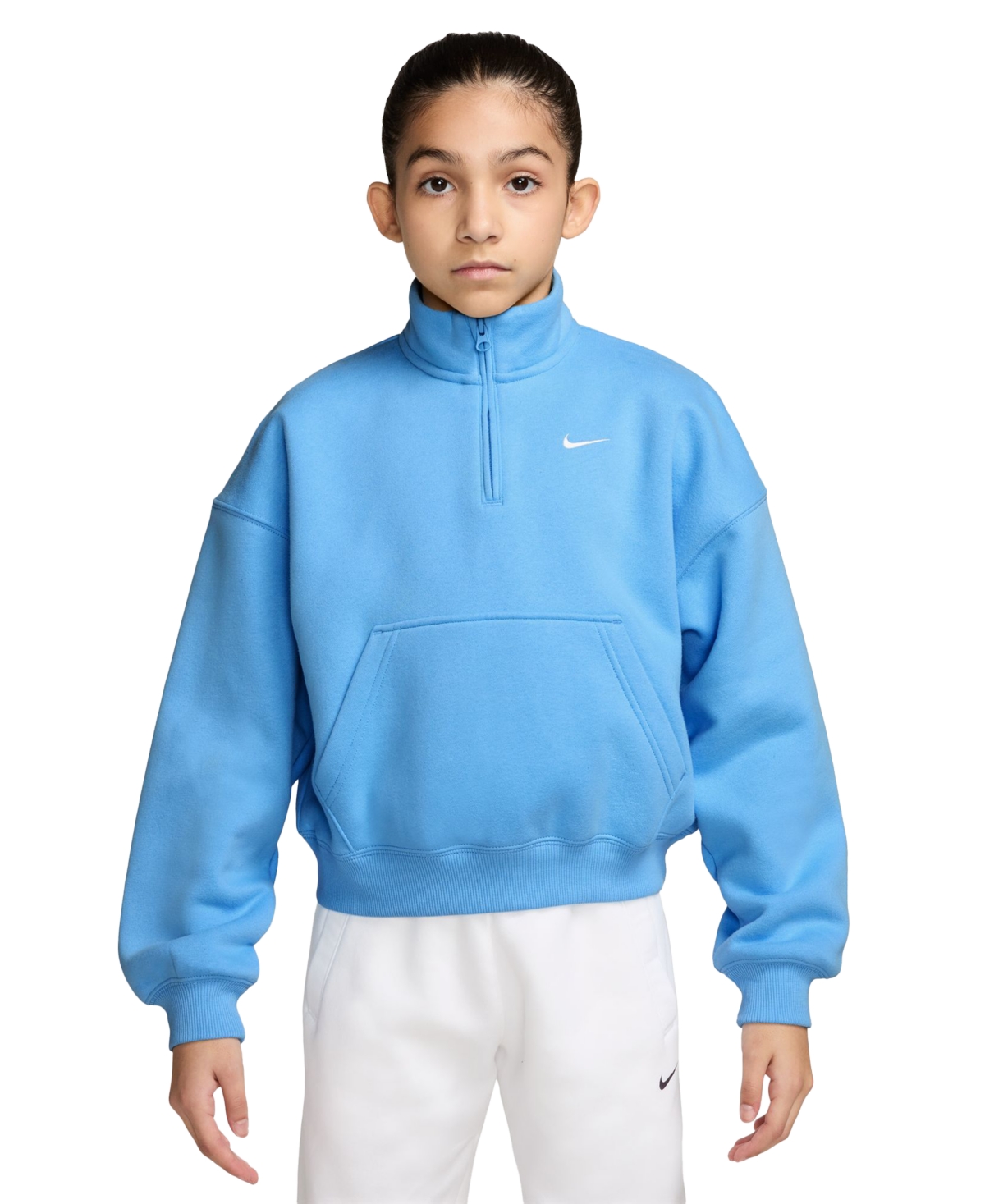 Sportswear Studio Fleece Girls' 7-16 Oversized Quarter-Zip Sweatshirt - Football Blue/White