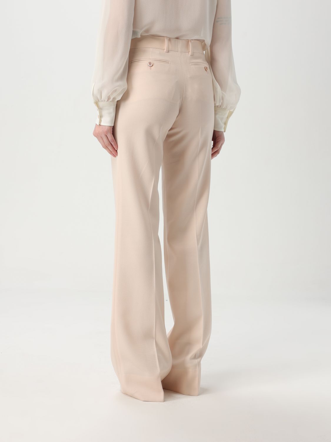 High Waist Wide Leg Pants In Virgin Wool Light Blush