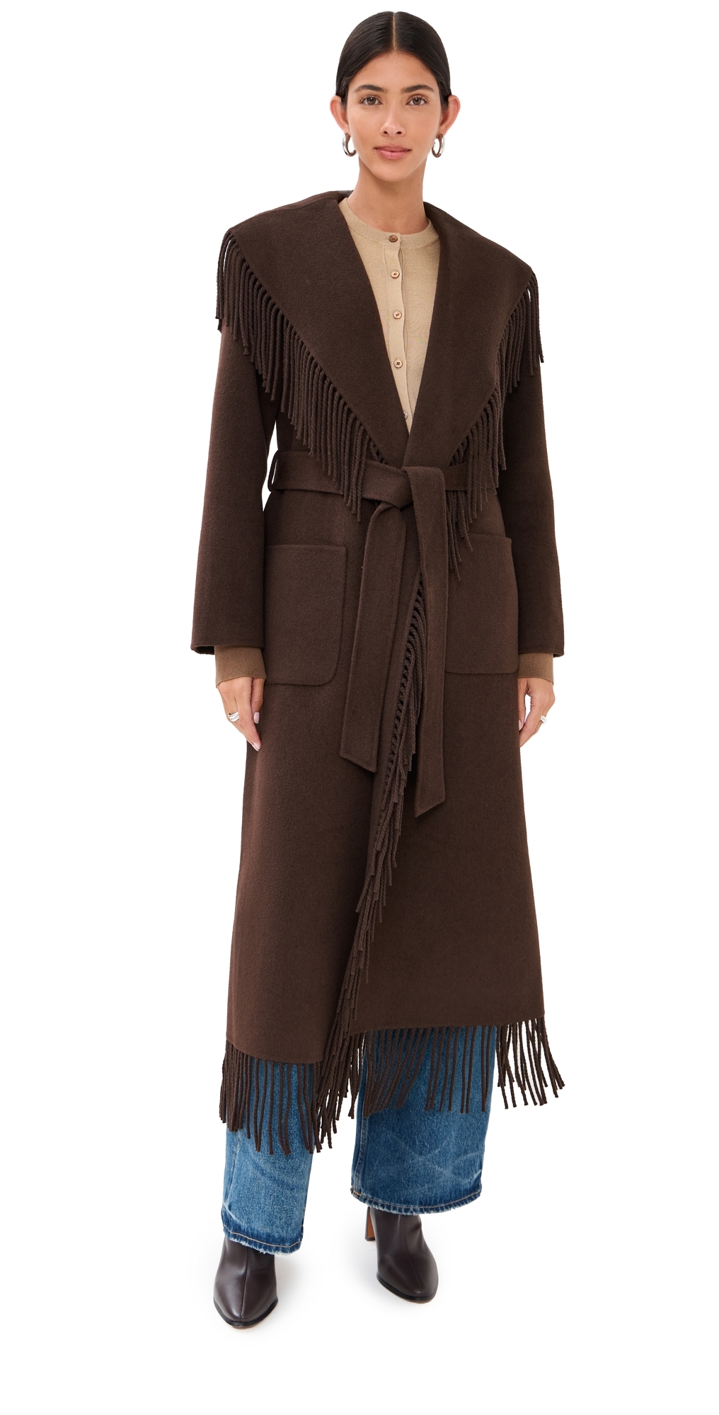 Carrie Fringe Robe Coat Chocolate
