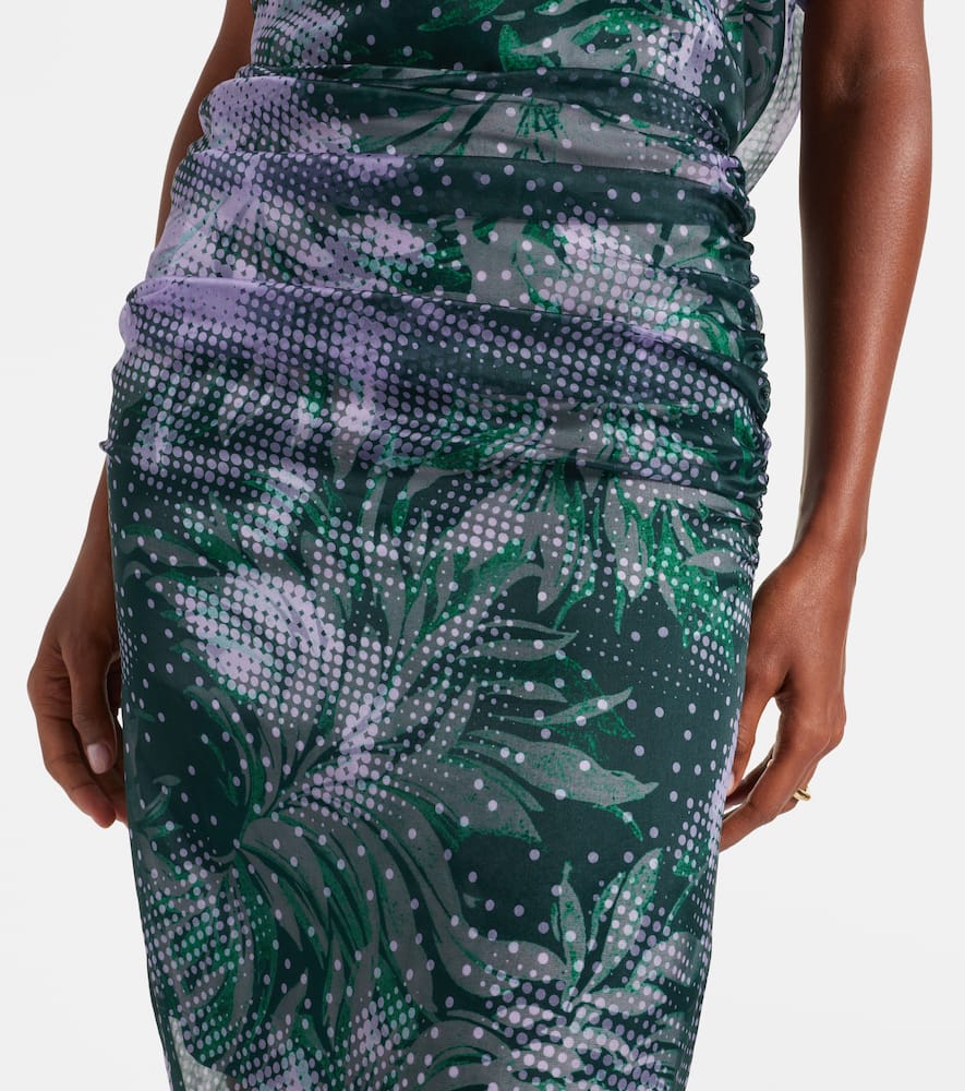 Printed silk-blend midi skirt