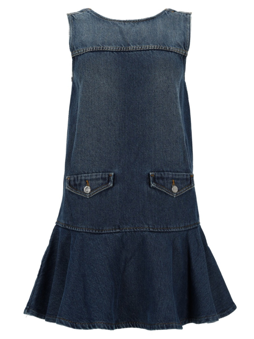Denim Solid Round Neck Mini Dress