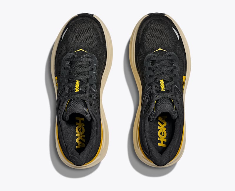 HOKA Men's Bondi 9 Shoes in Carbon Black/Yellow Gold