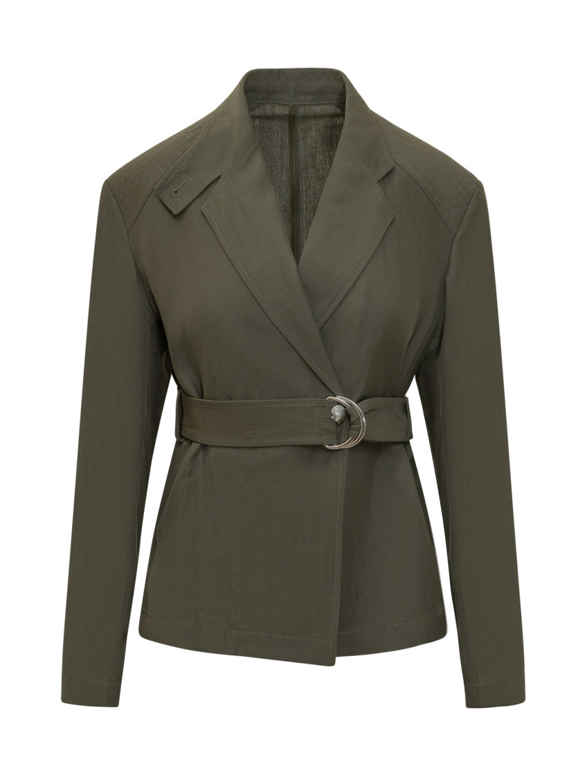 Green Solid Notched Lapel Blazer