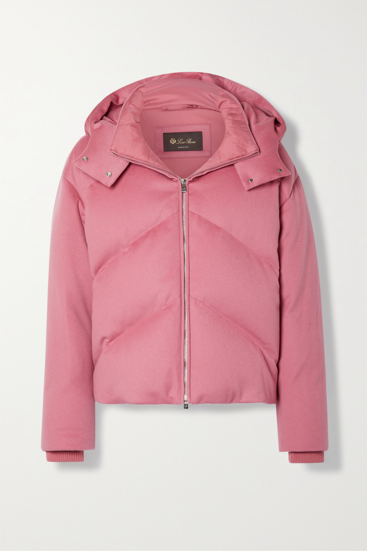 로로피아나 여성 Prevel 후드 퀼팅 캐시미어 다운 재킷 - 핑크 - IT38