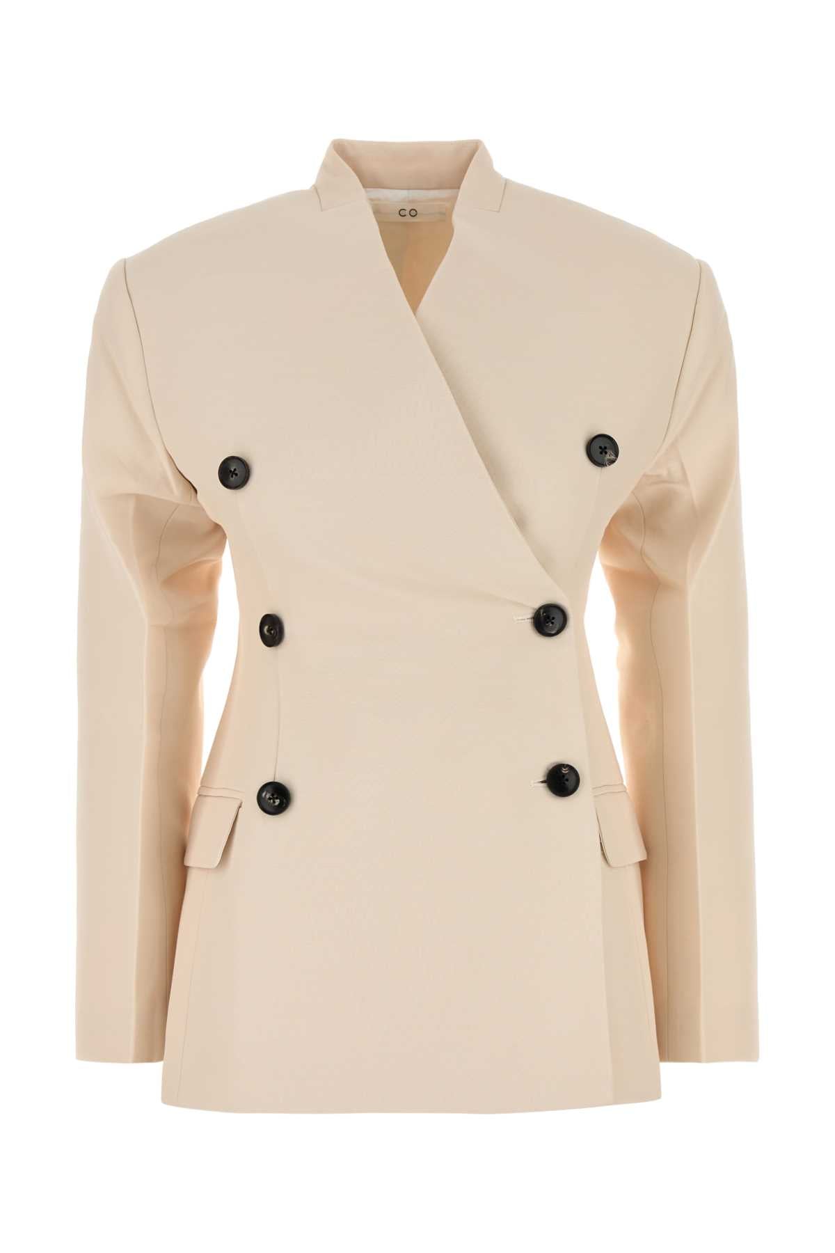 Collarless Blazer — Beige
