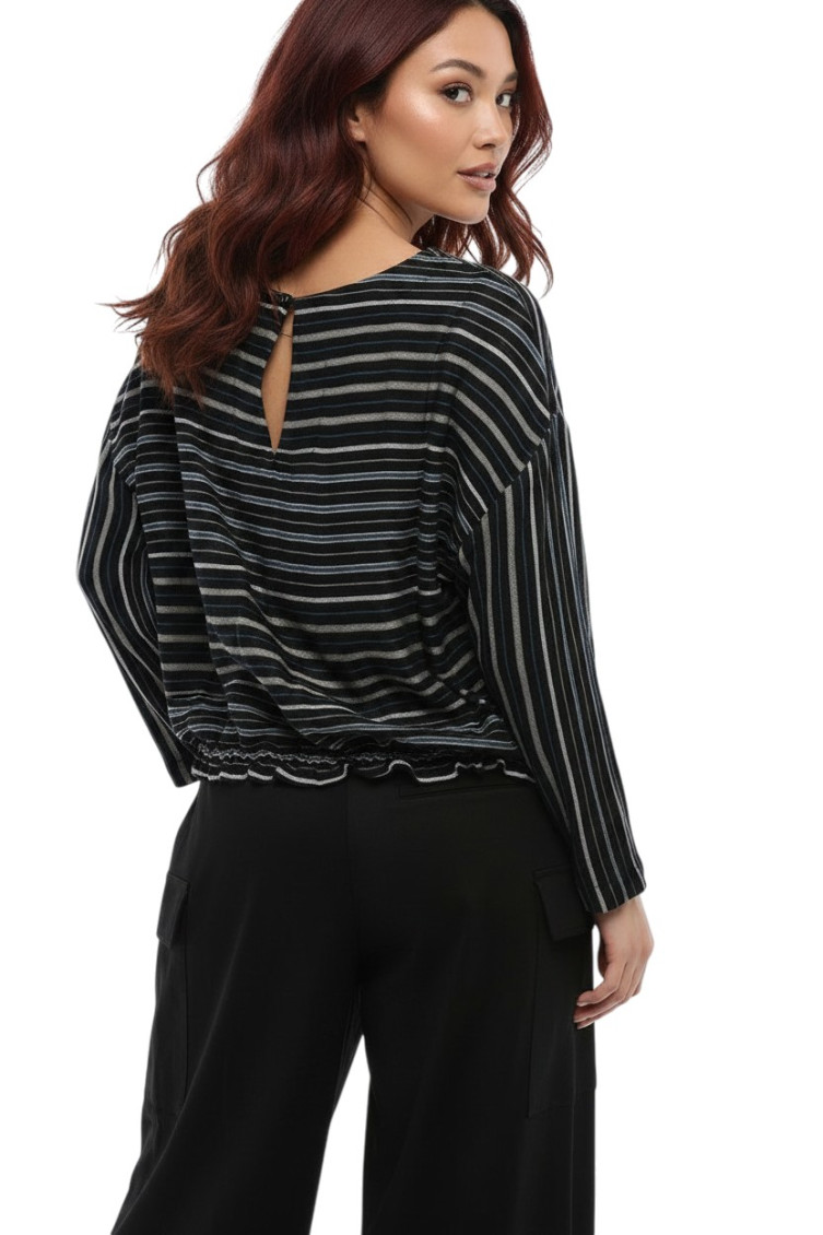 Black Stripes Round Neck Top