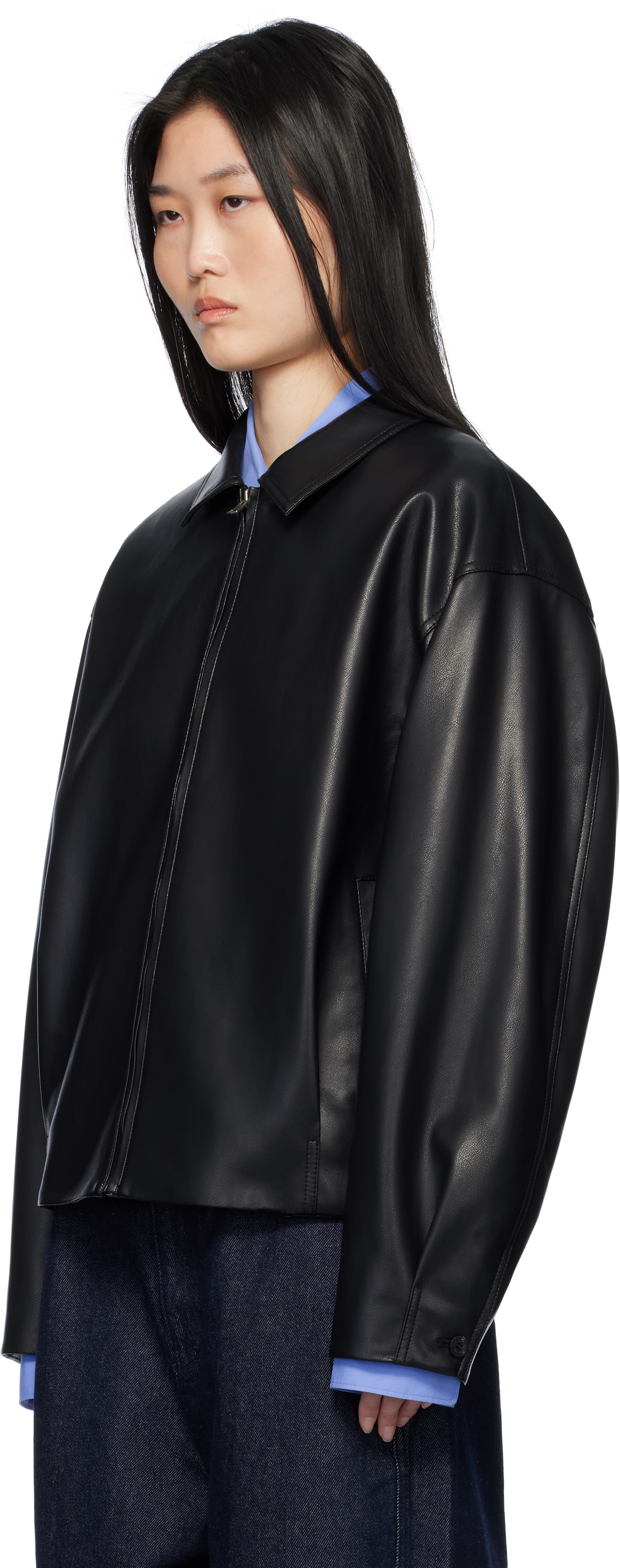LE17SEPTEMBRE Black Spread Collar Faux-Leather Jacket