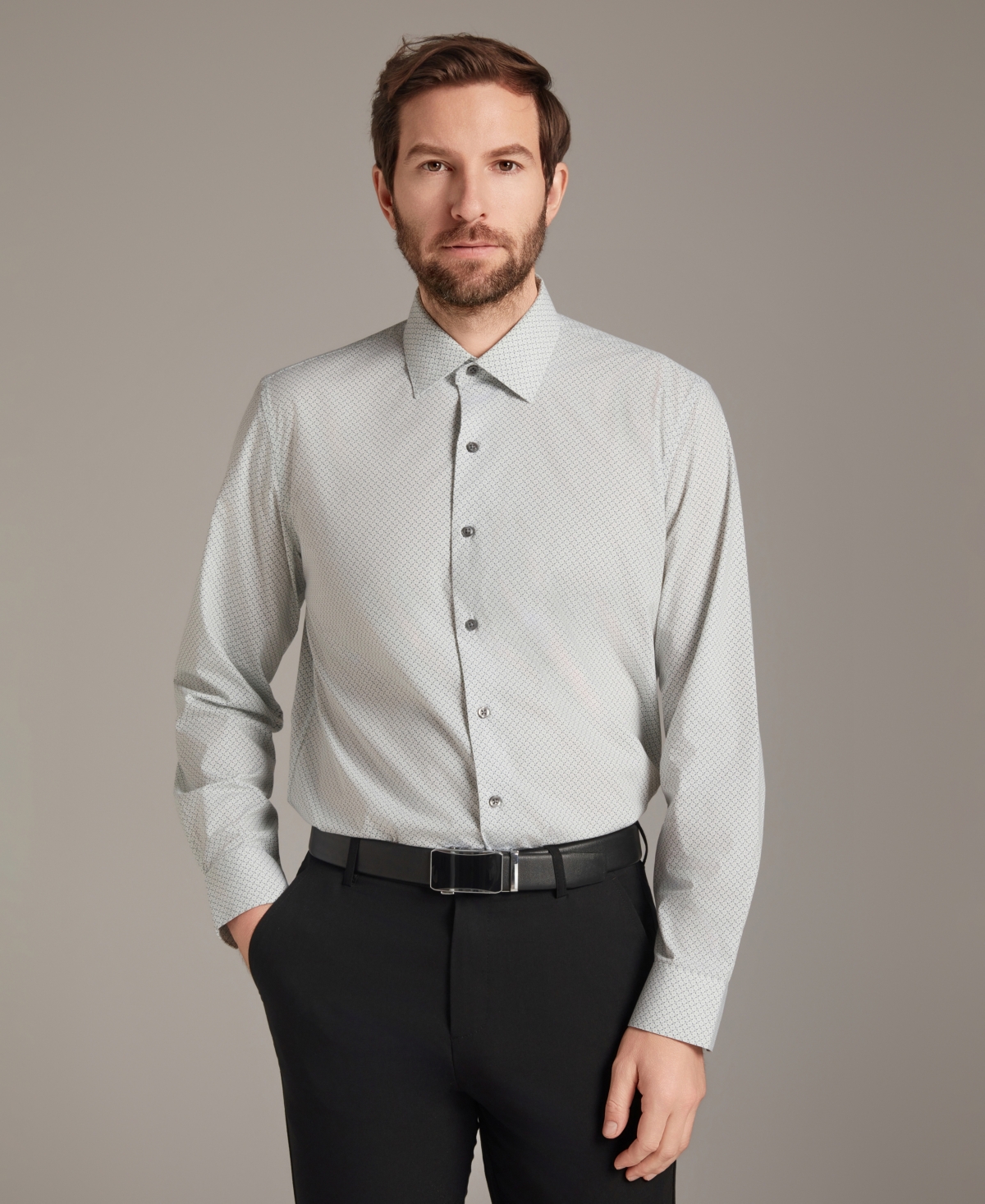 Men's Regular Fit Micro Dot Dress Shirt, Macy's Exclusive - Light Gray