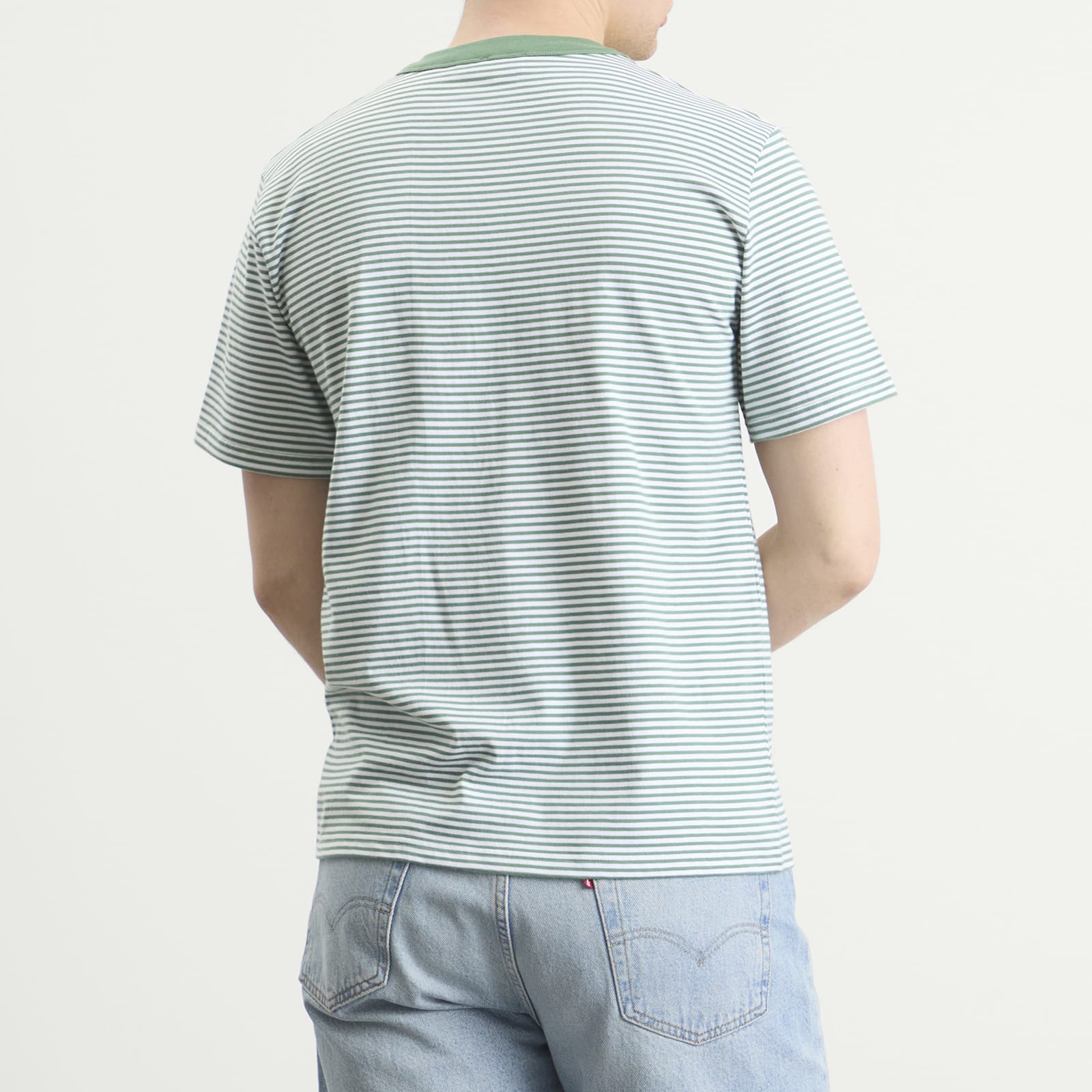 Men's Fine Stripe T-Shirt in Ivy/Blanc