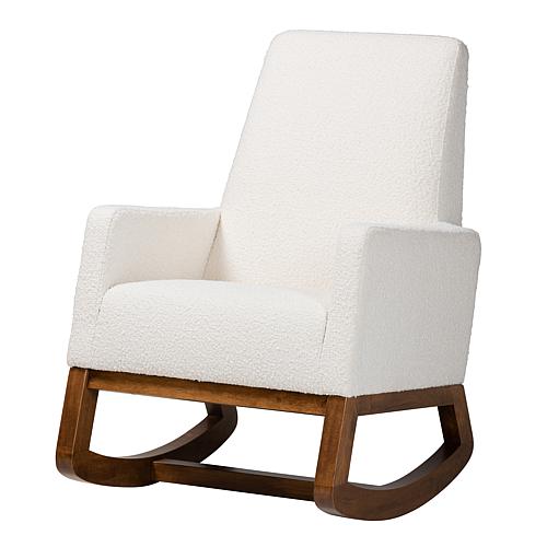 Yashiya Mid-Century Modern Boucle and Wood Rocking Chair