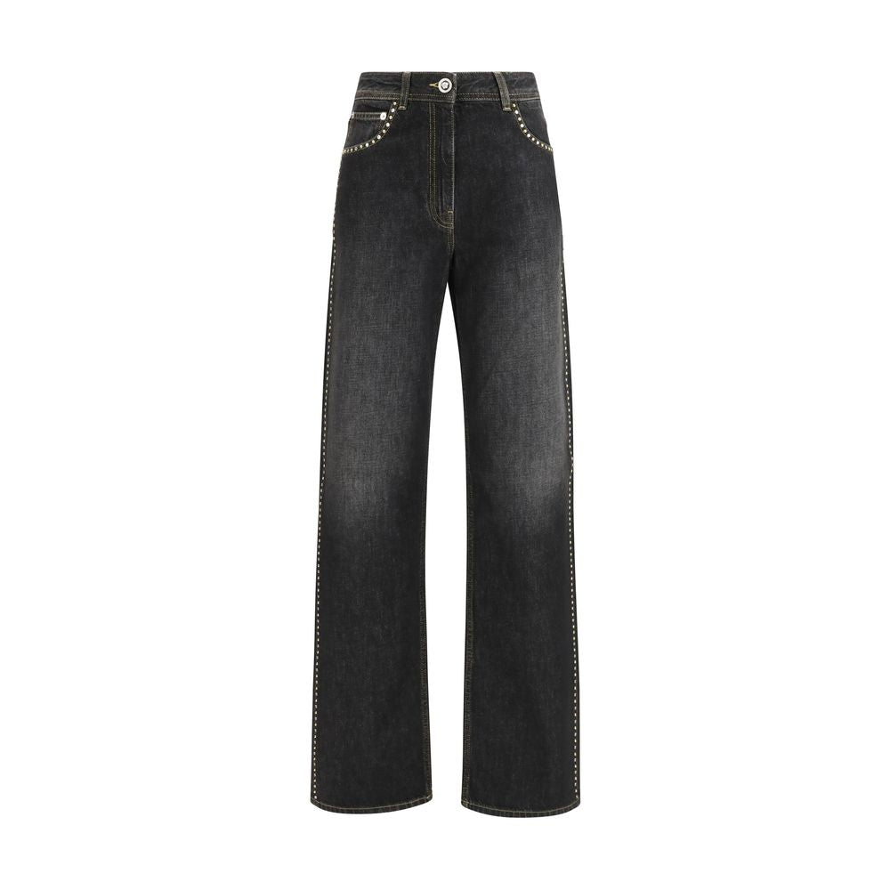 Studded Cotton Straight-Leg Jeans — Black