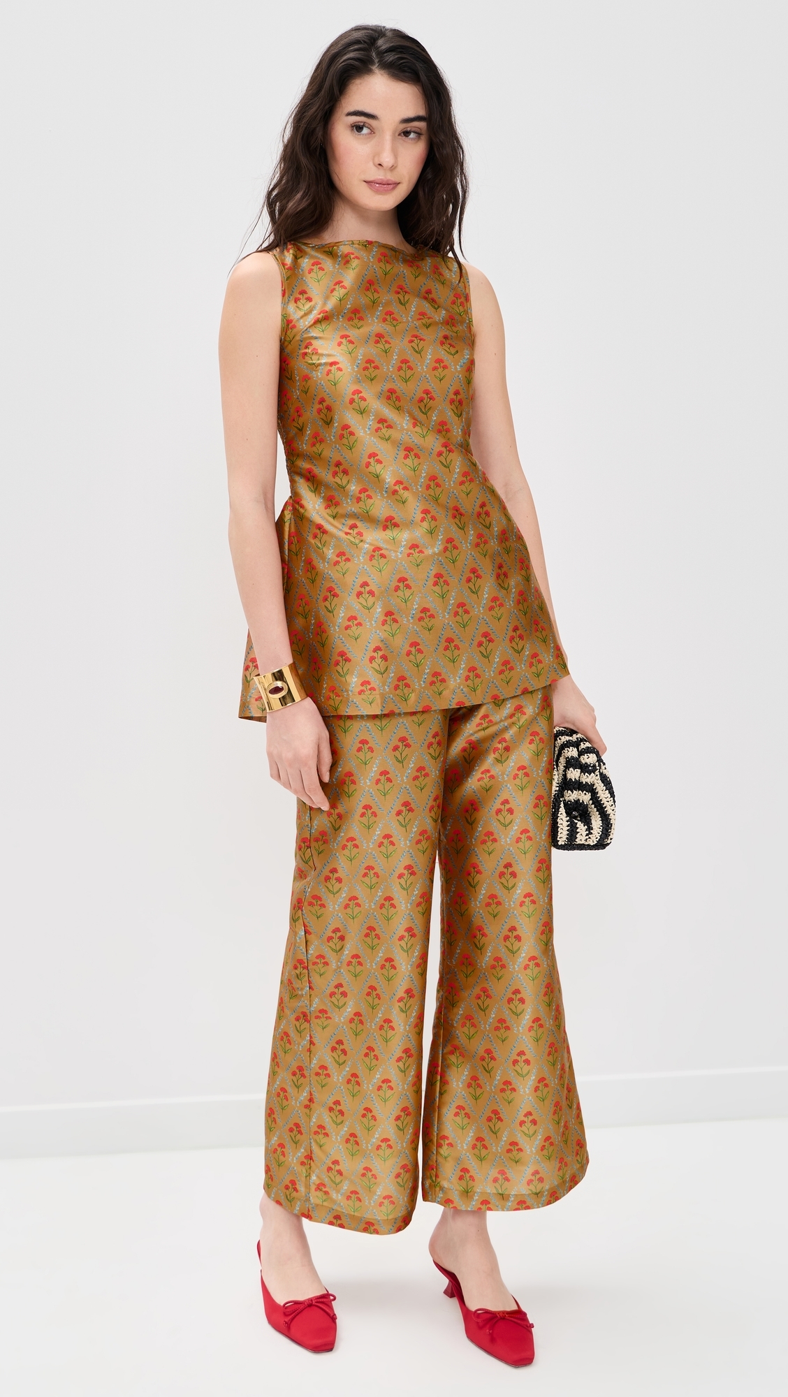 Celine Top Lattice Floral Khaki