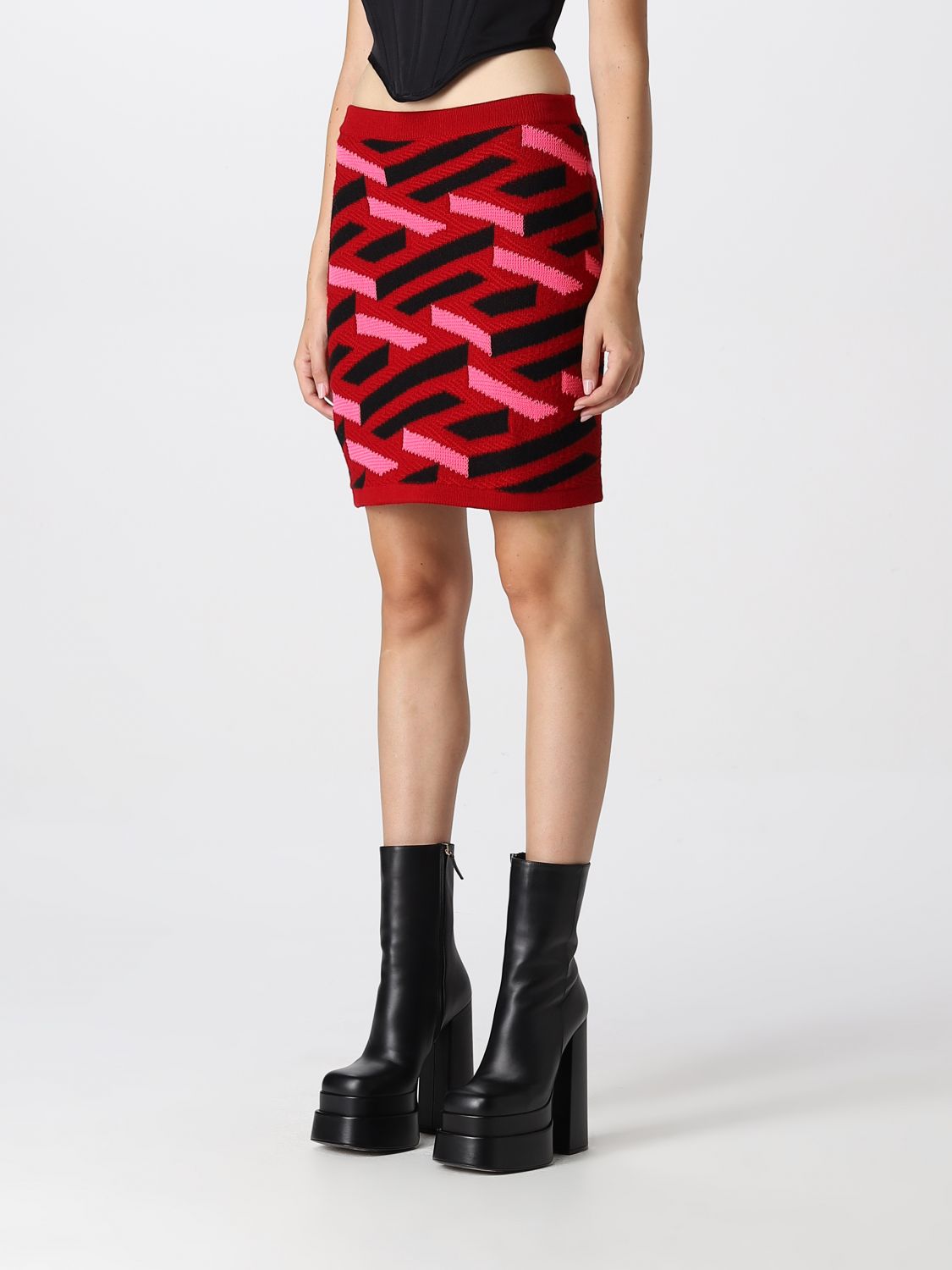 La Greca wool blend knit skirt