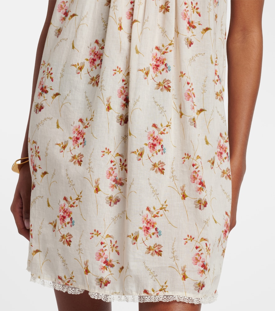 Dôen Floral lace-trimmed cotton poplin minidress
