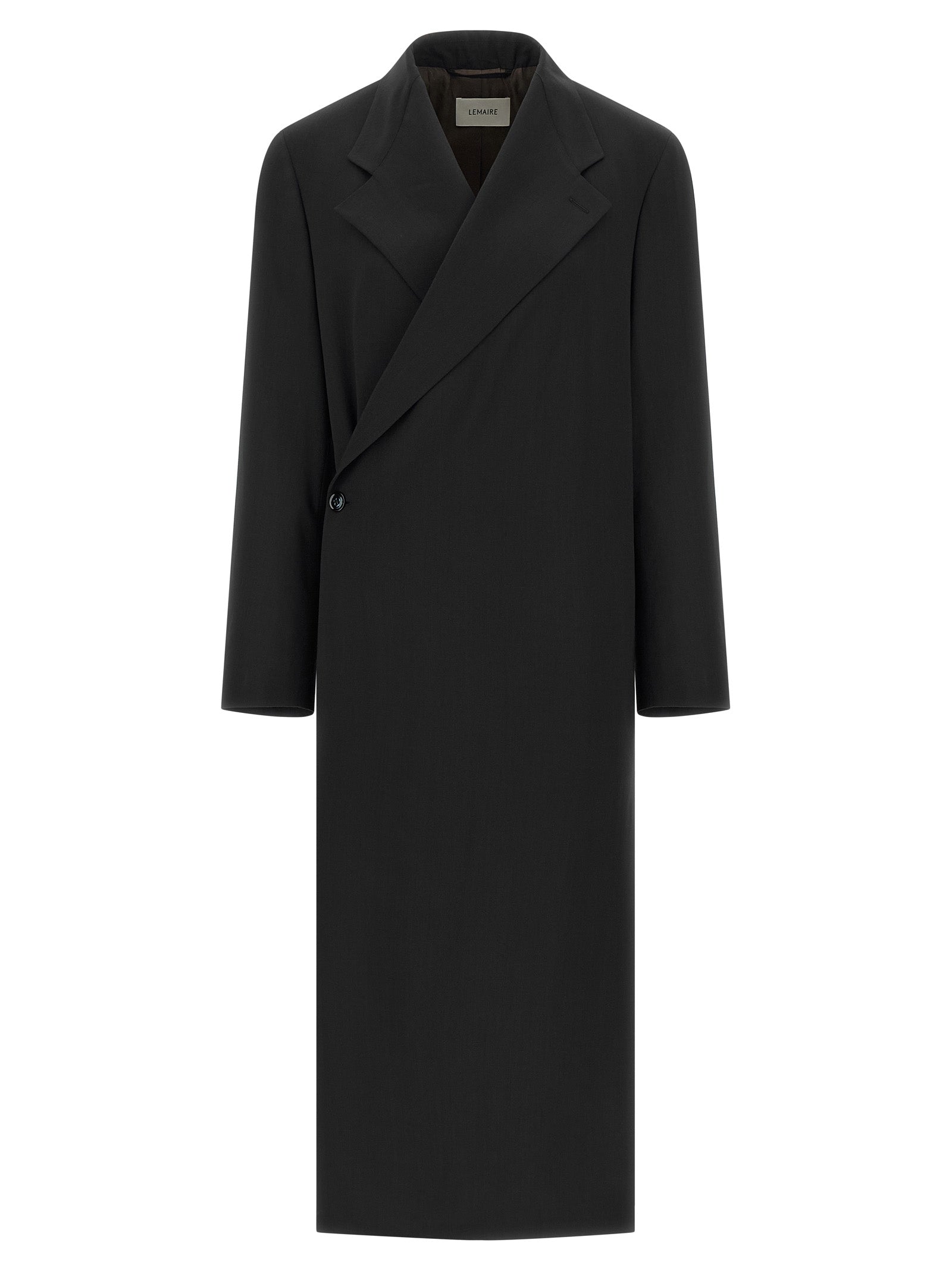 Wool Crêpe Long Coat — Black