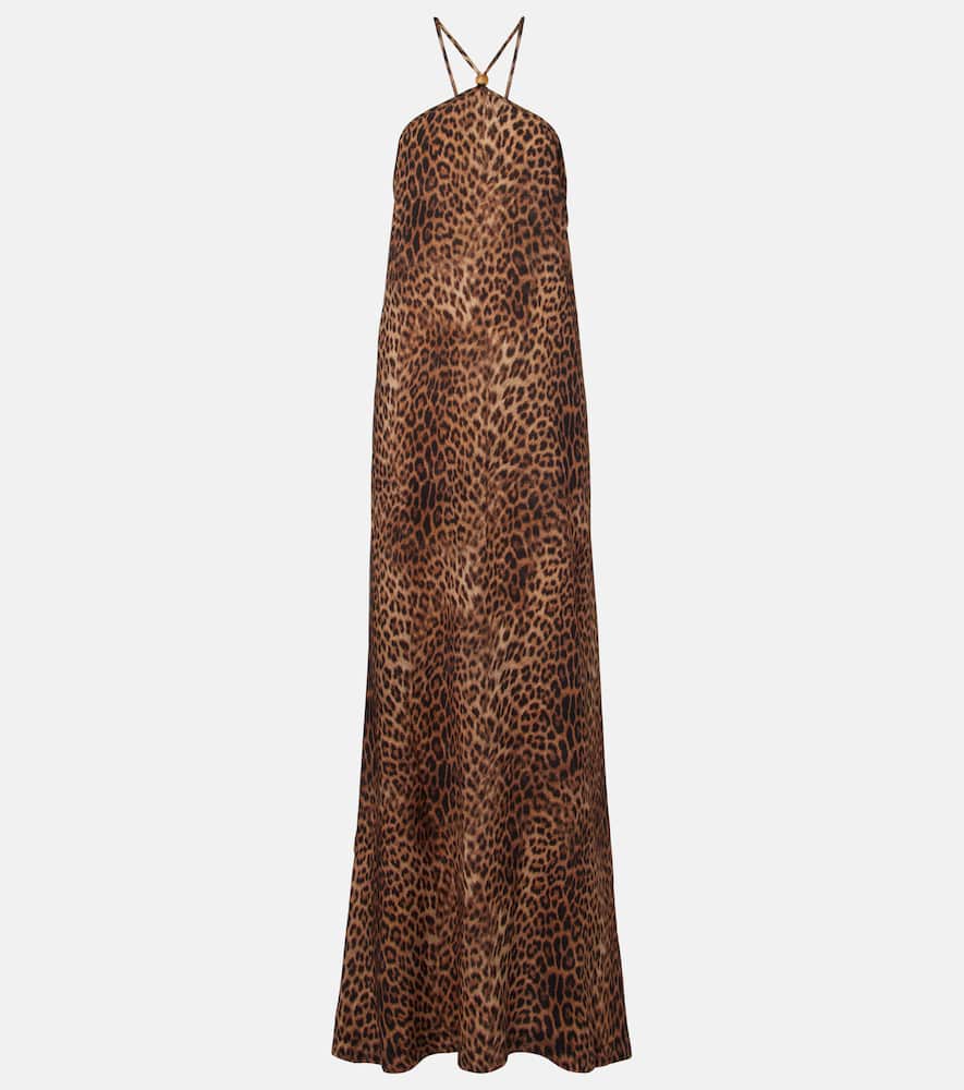 Sage leopard-print halterneck maxi dress
