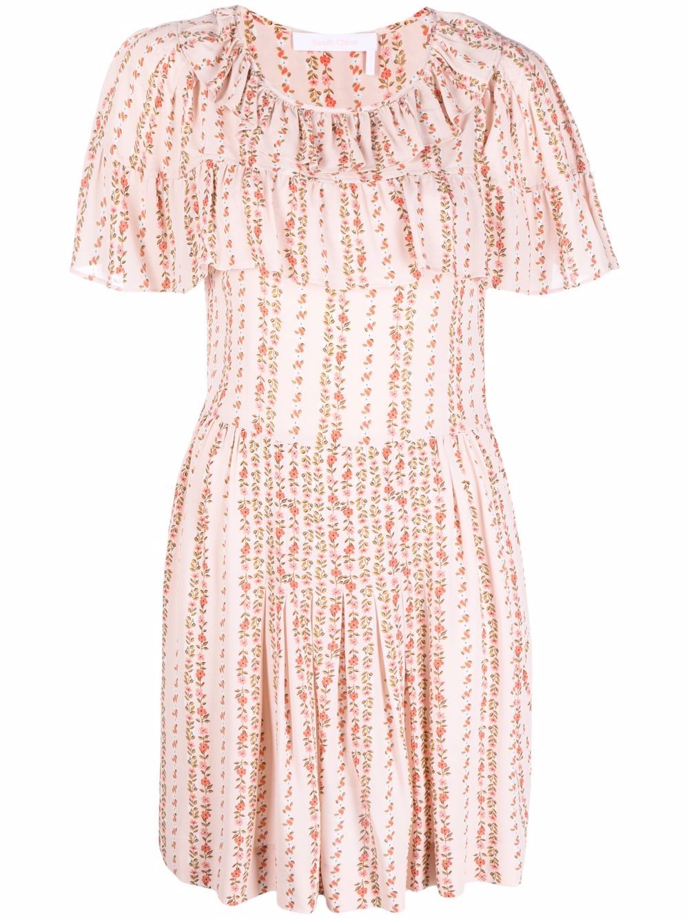 Floral-print cape-like mini dress - Pink