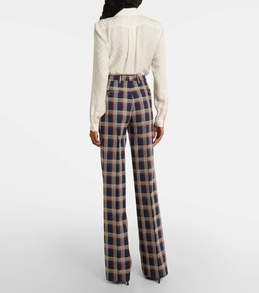 Checked high-rise wool wide-leg pants