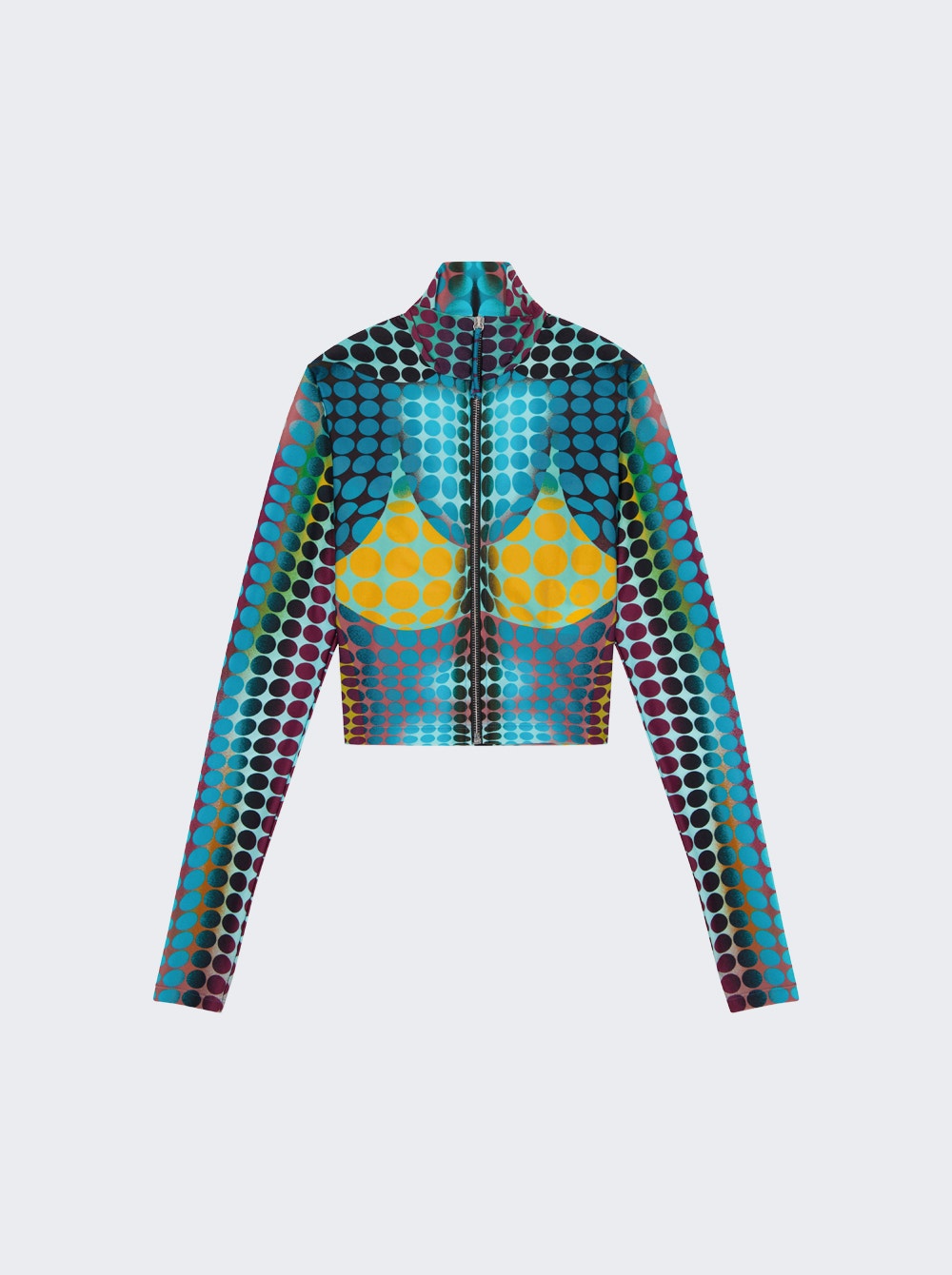 Re-edition: Cropped Zip-up Long Sleeve Top Blue Dots Print