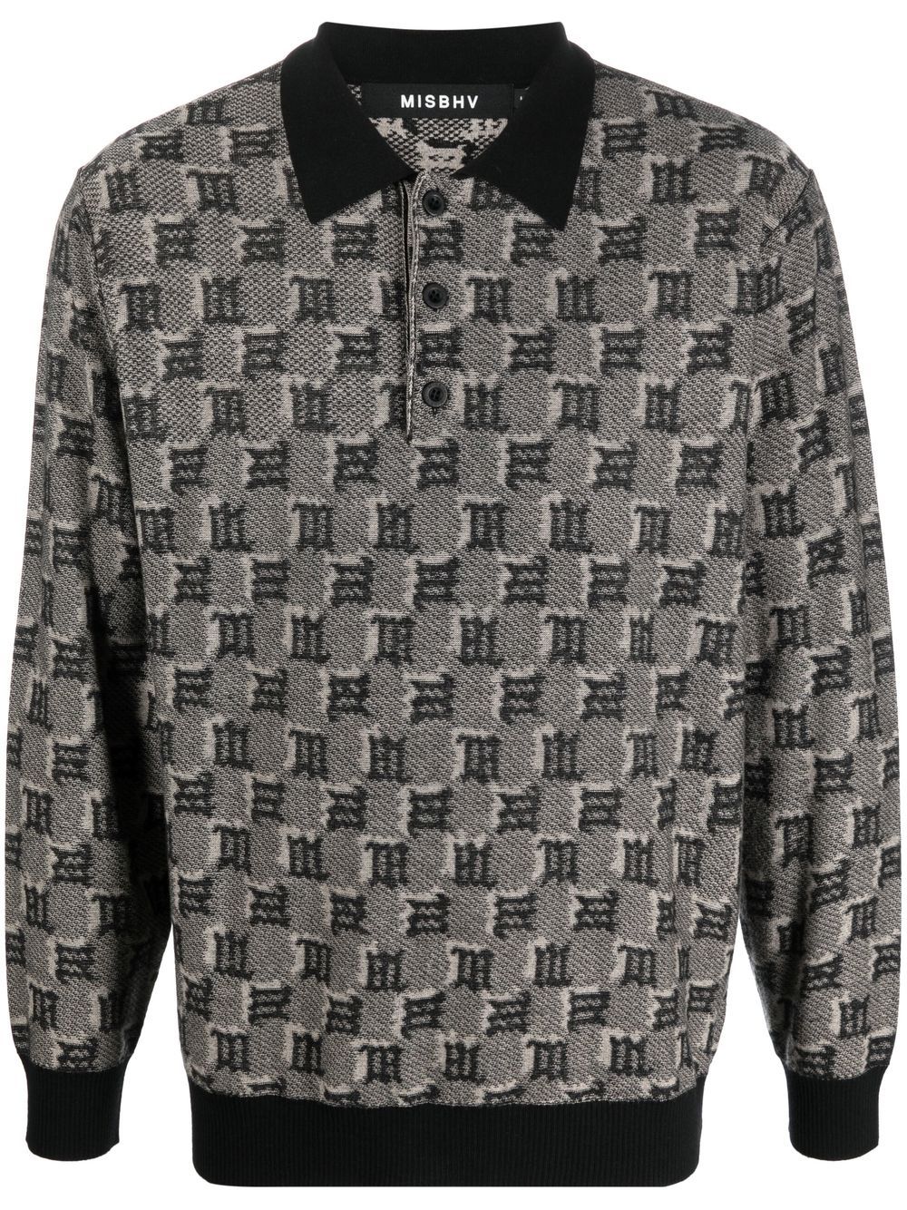 Logo-jacquard polo jumper - Black