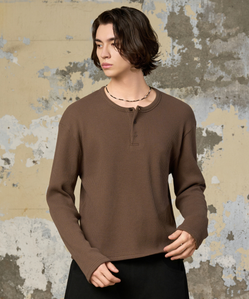 Waffle Henley Neck Crop T-Shirt
