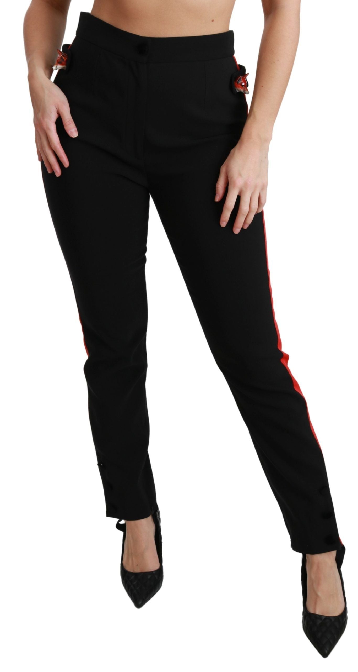 Stretch Cotton with Fox Head Detail Trousers — Black