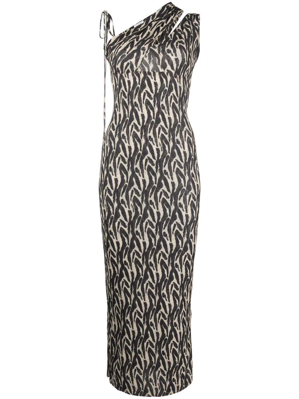 Printed one-shoulder midi dress - Neutrals