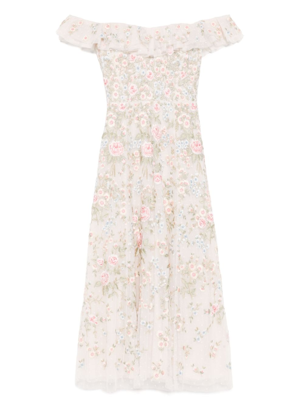 Floral-embroidered dress - Neutrals
