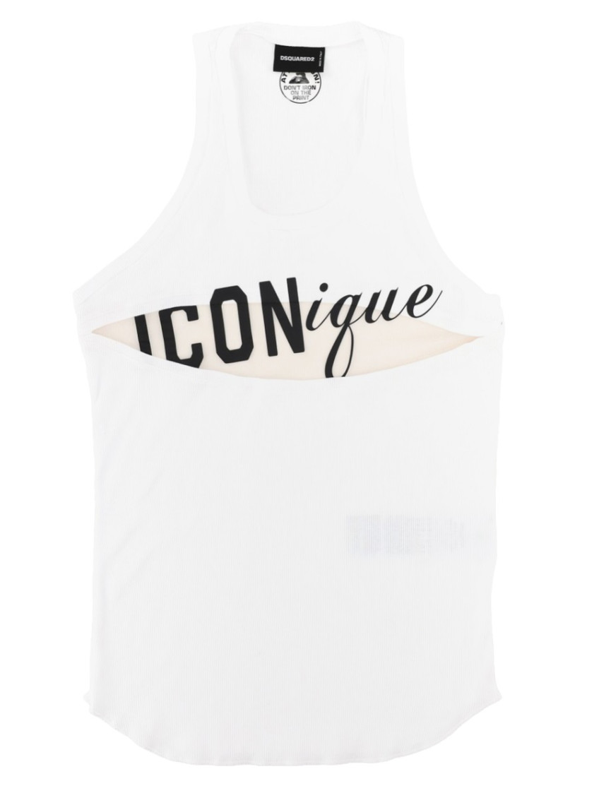 White Graphic Round Neck Top