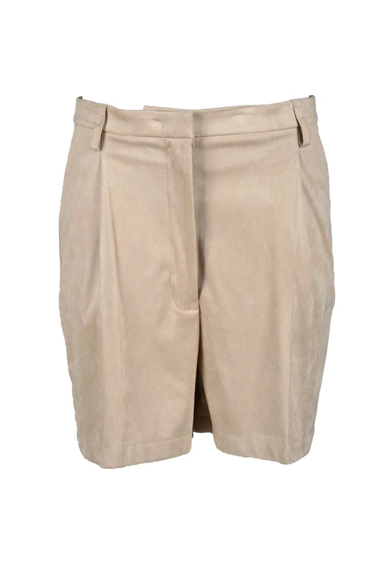 Beige Pleated Polyester-Blend Shorts