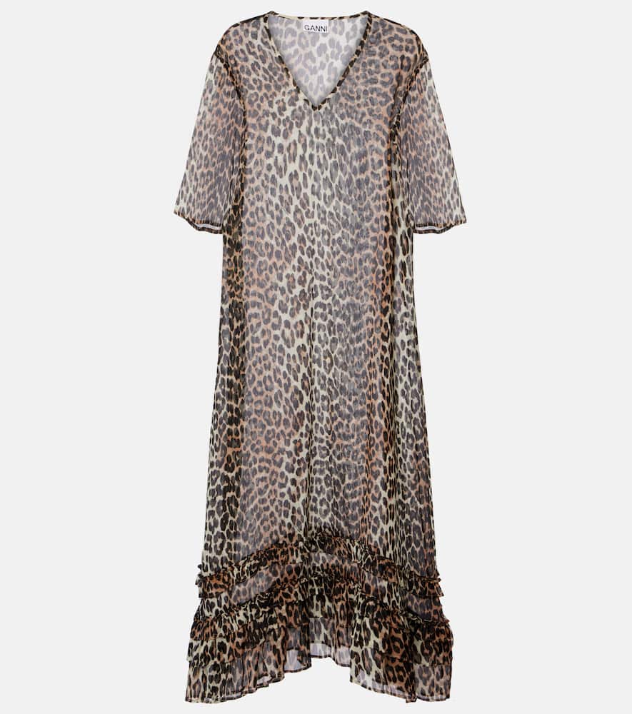Leopard-print sheer chiffon midi dress