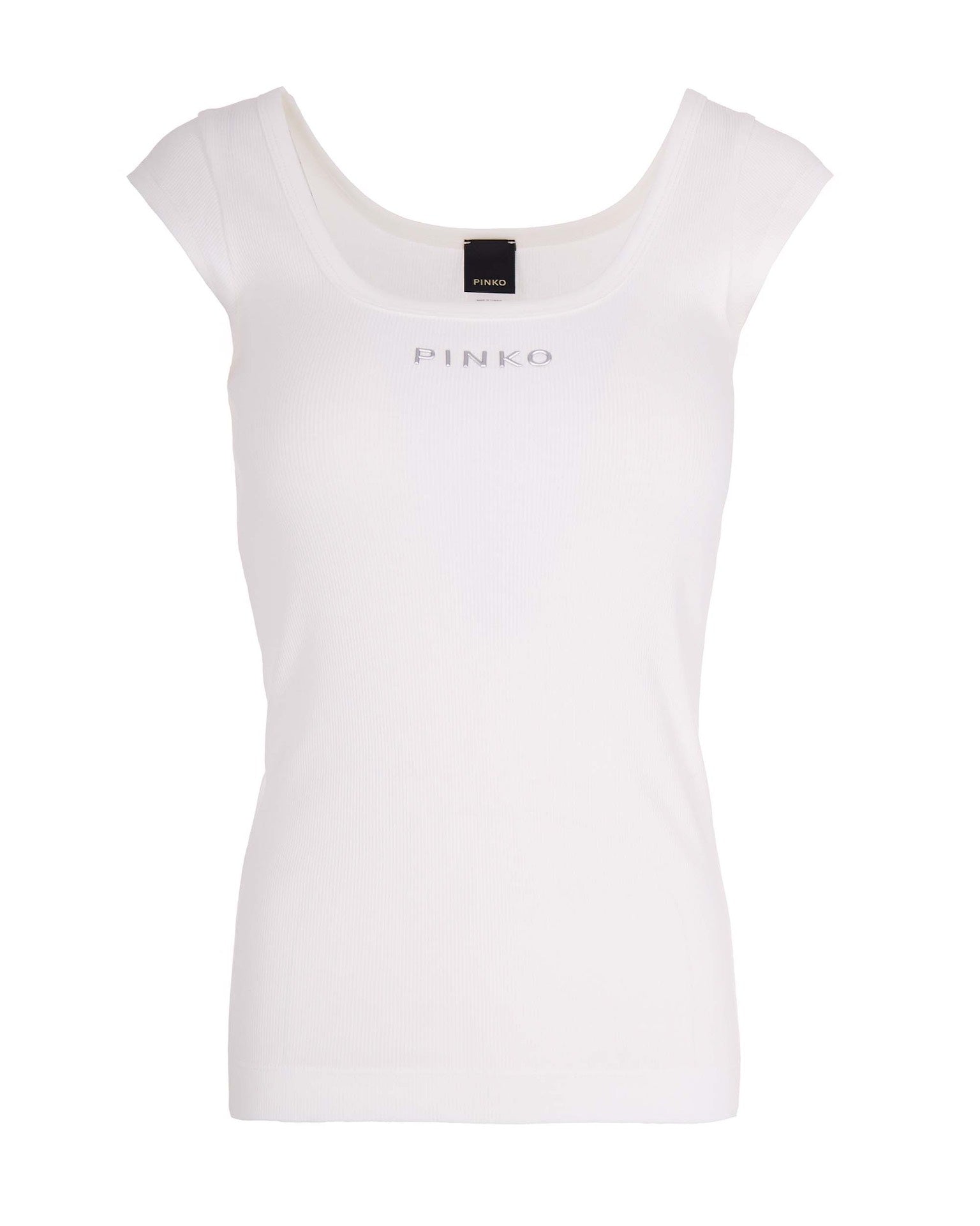 Glossy Embossed Love Birds Motif Tank Top — White