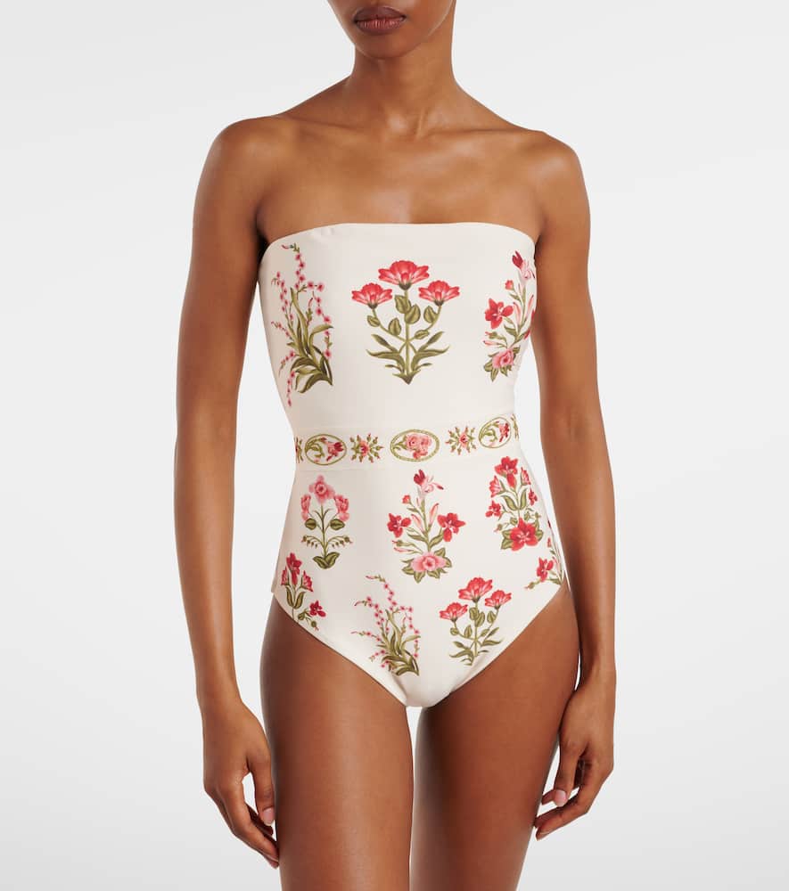 Illusion floral strapless swimsuit