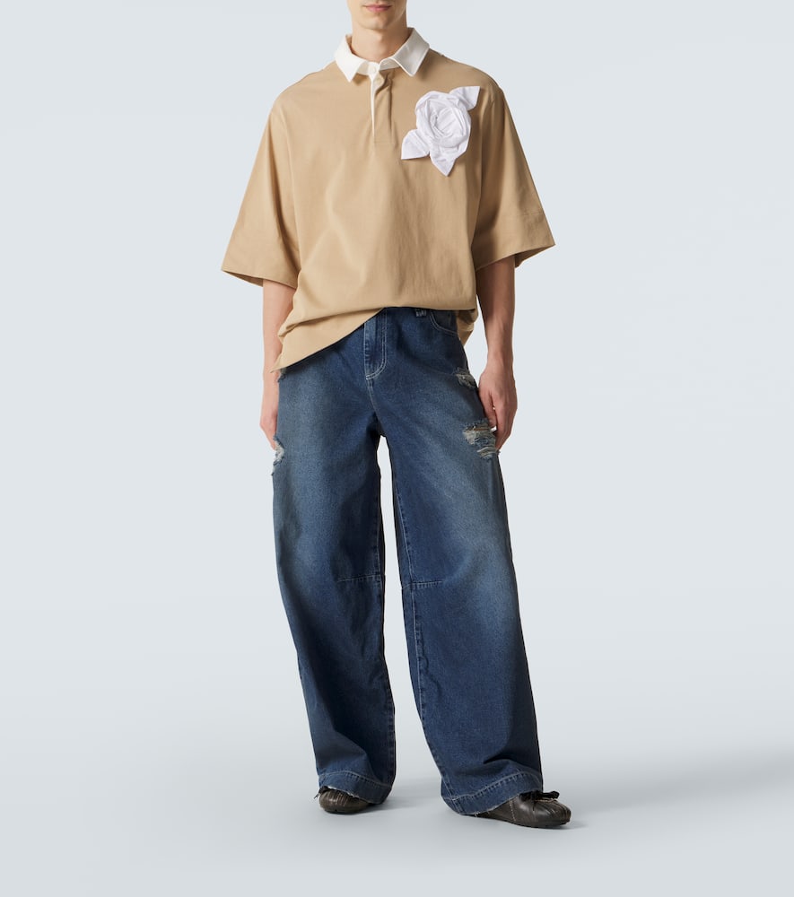 Floral-appliqué cotton jersey polo shirt