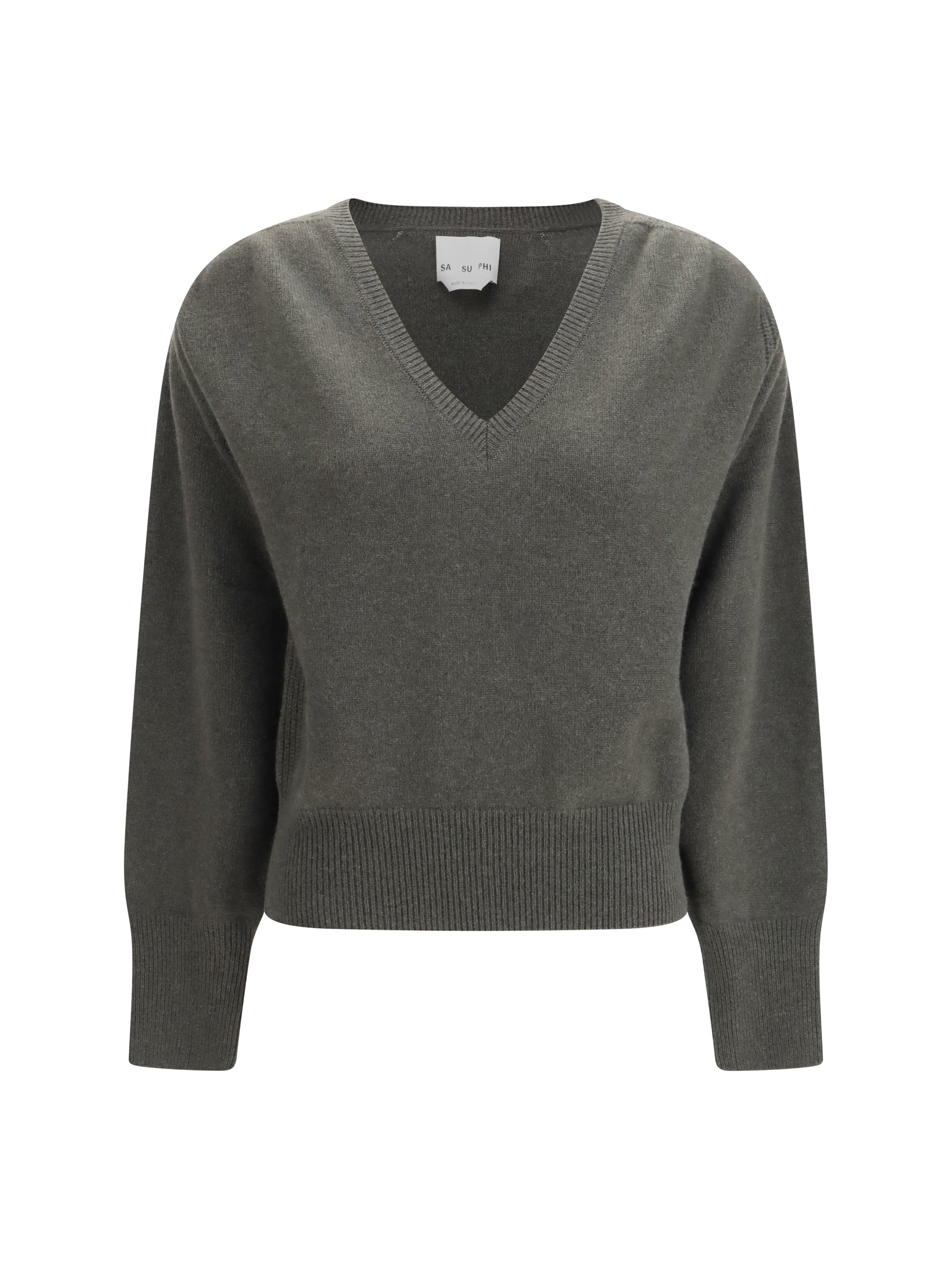 Cashmere V-Neck Sweater — Gray