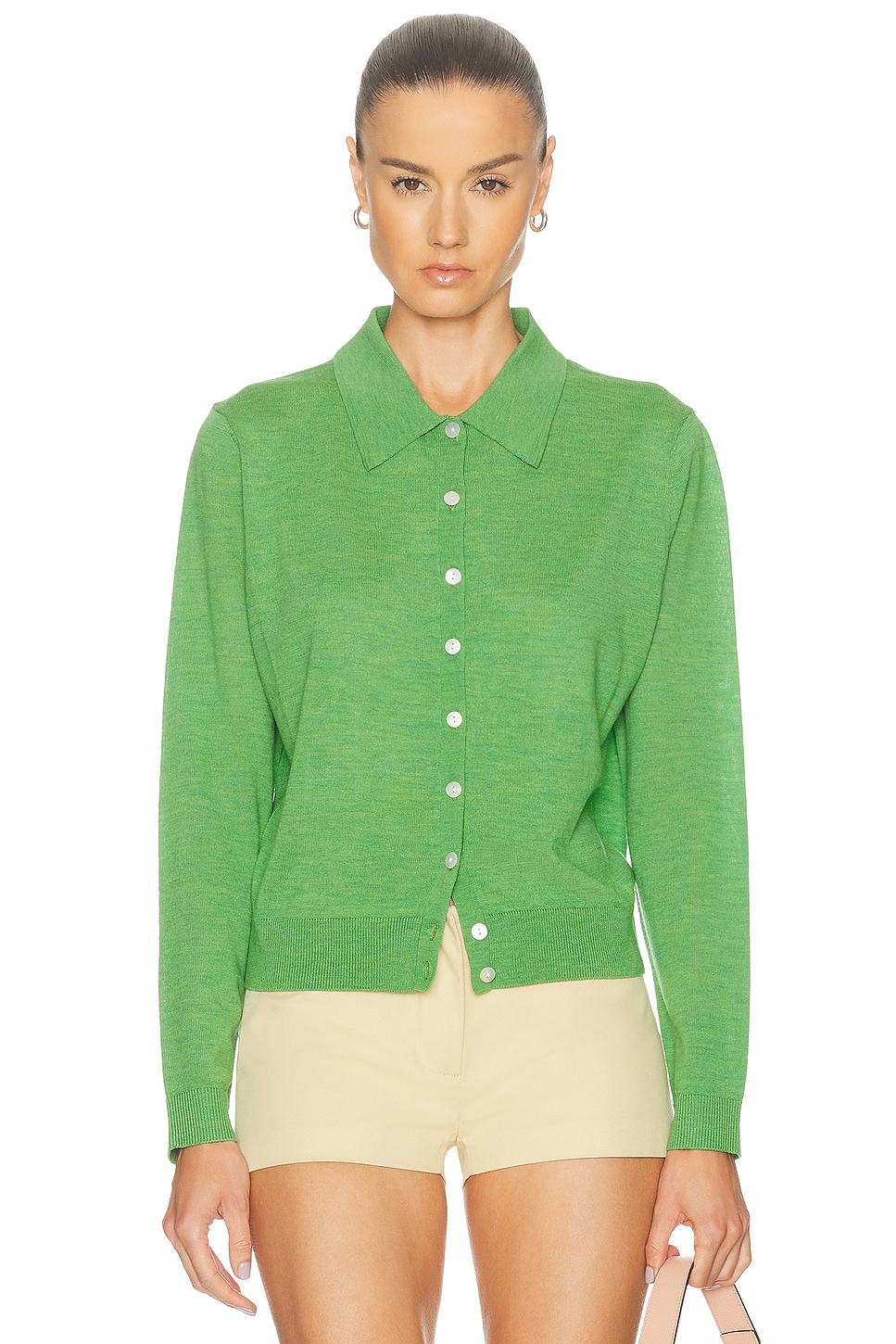 Sandy Liang Ley Cardigan in Heather Green - Green. L also in
