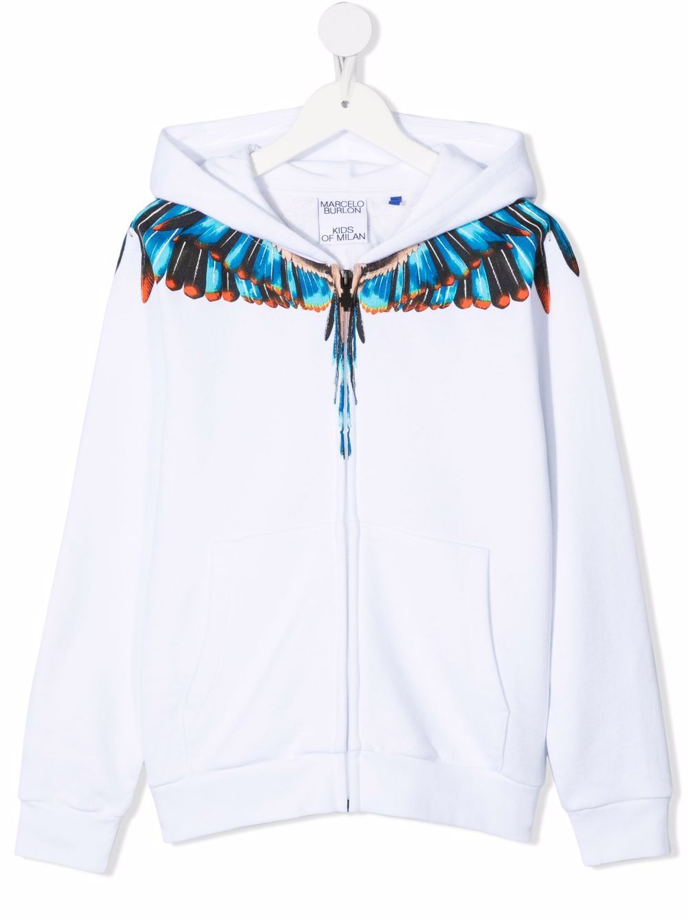 Wings-print zipped hoodie - White