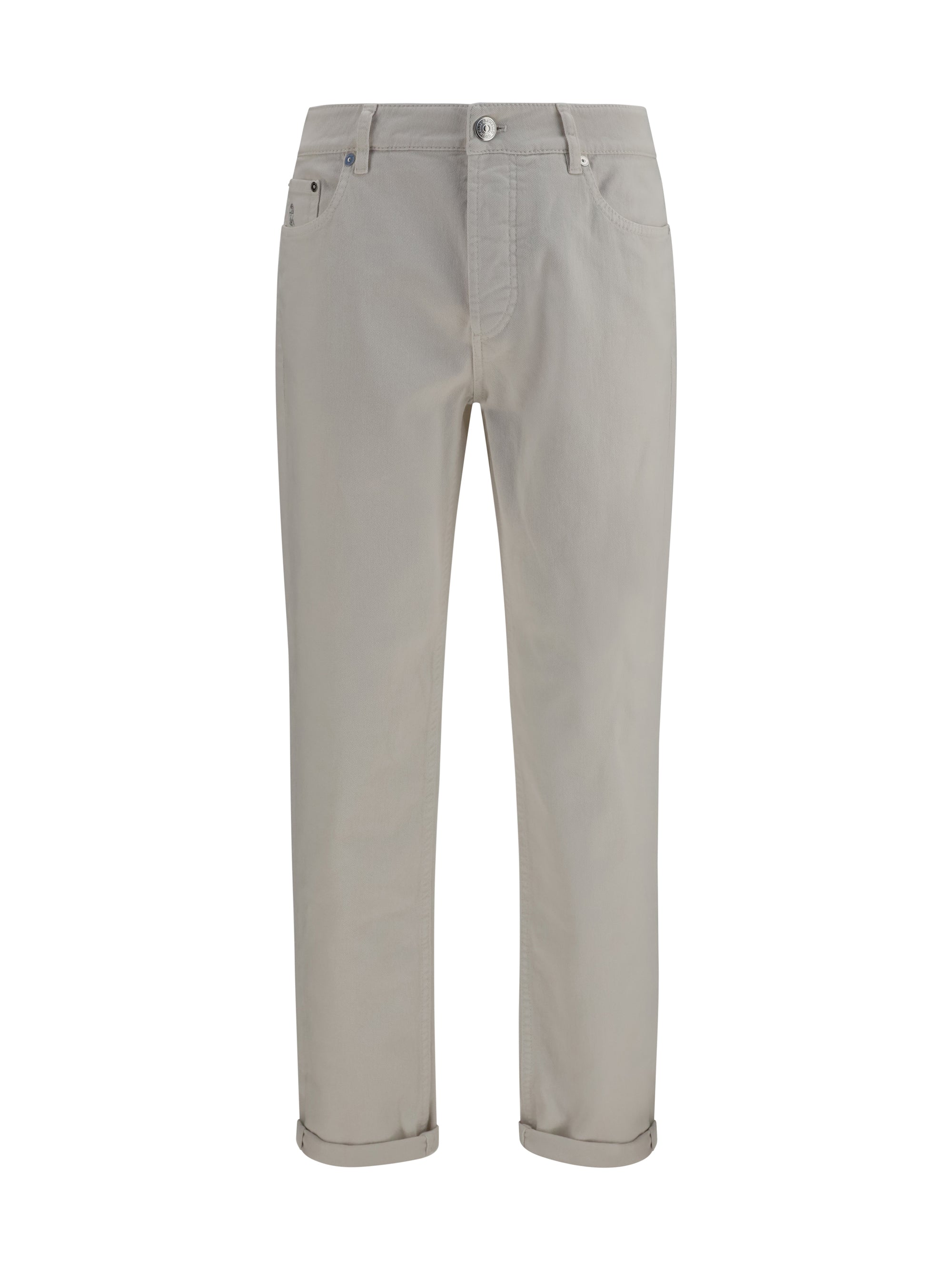 Turn-Up Hem Cotton Jeans — White