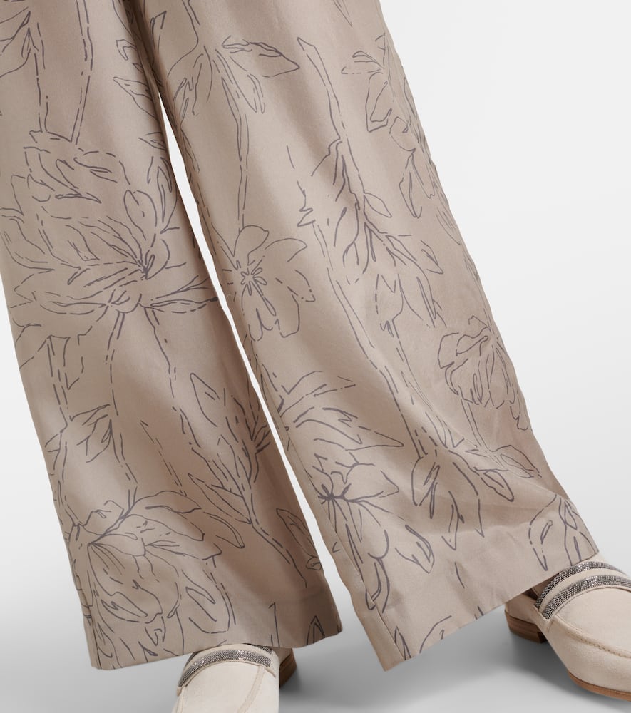 Floral silk wide-leg pants