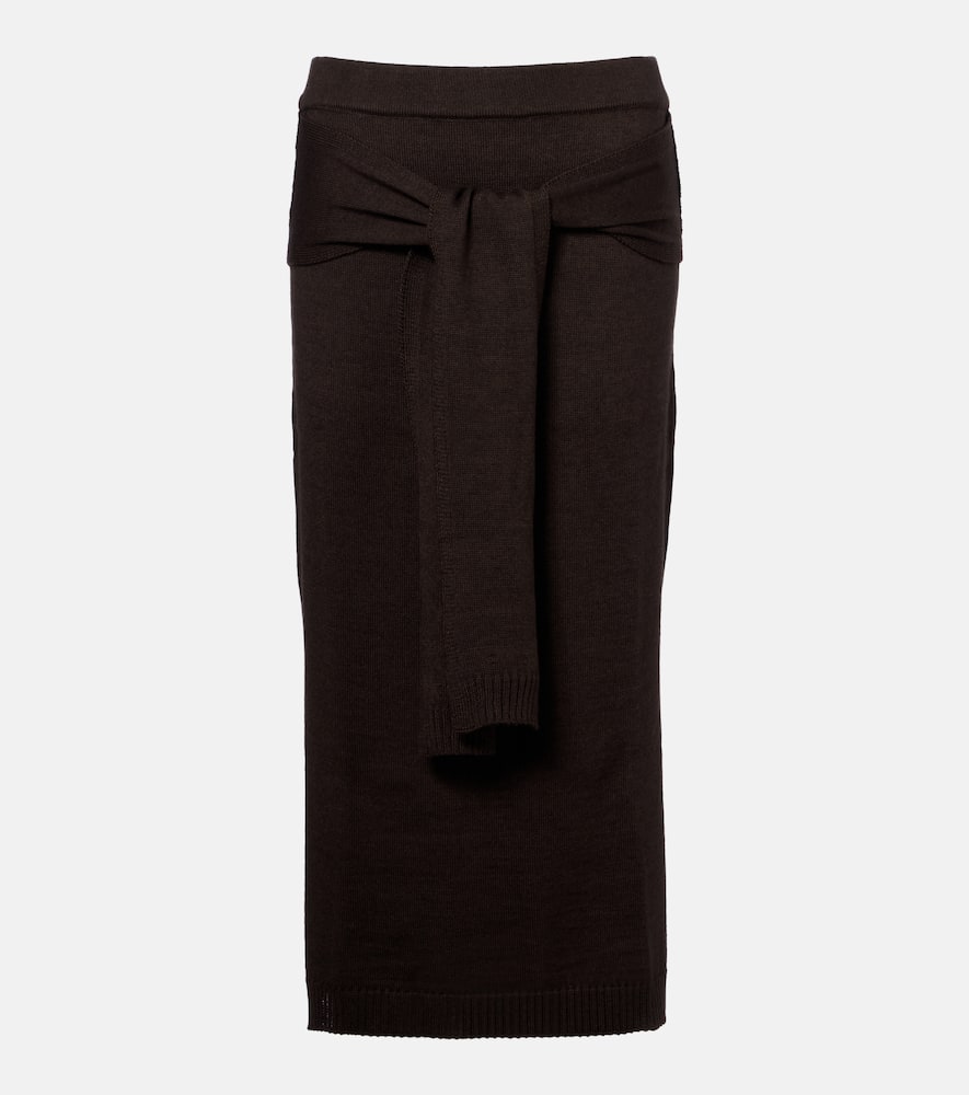 Trompe L'ail wool-blend midi skirt