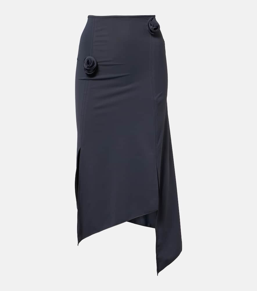 Floral-appliqué jersey midi skirt