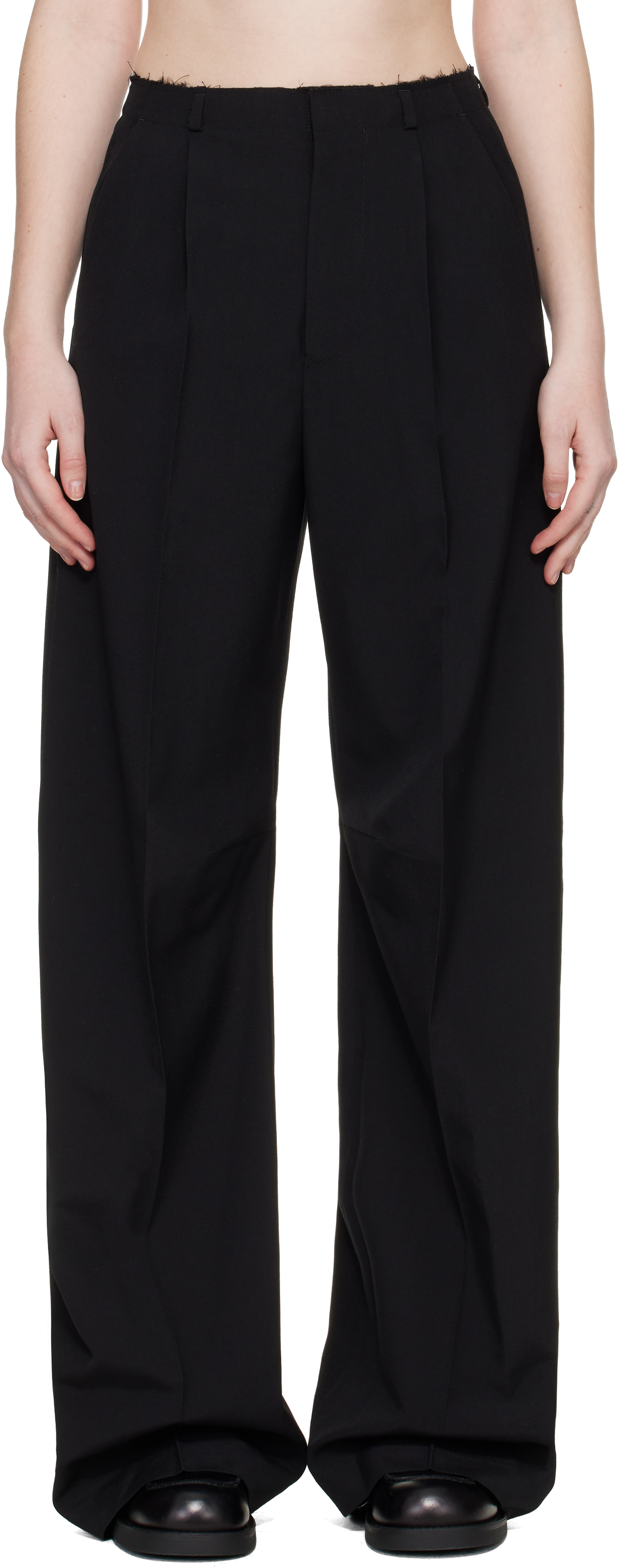 Black Wool Wide Leg Trousers
