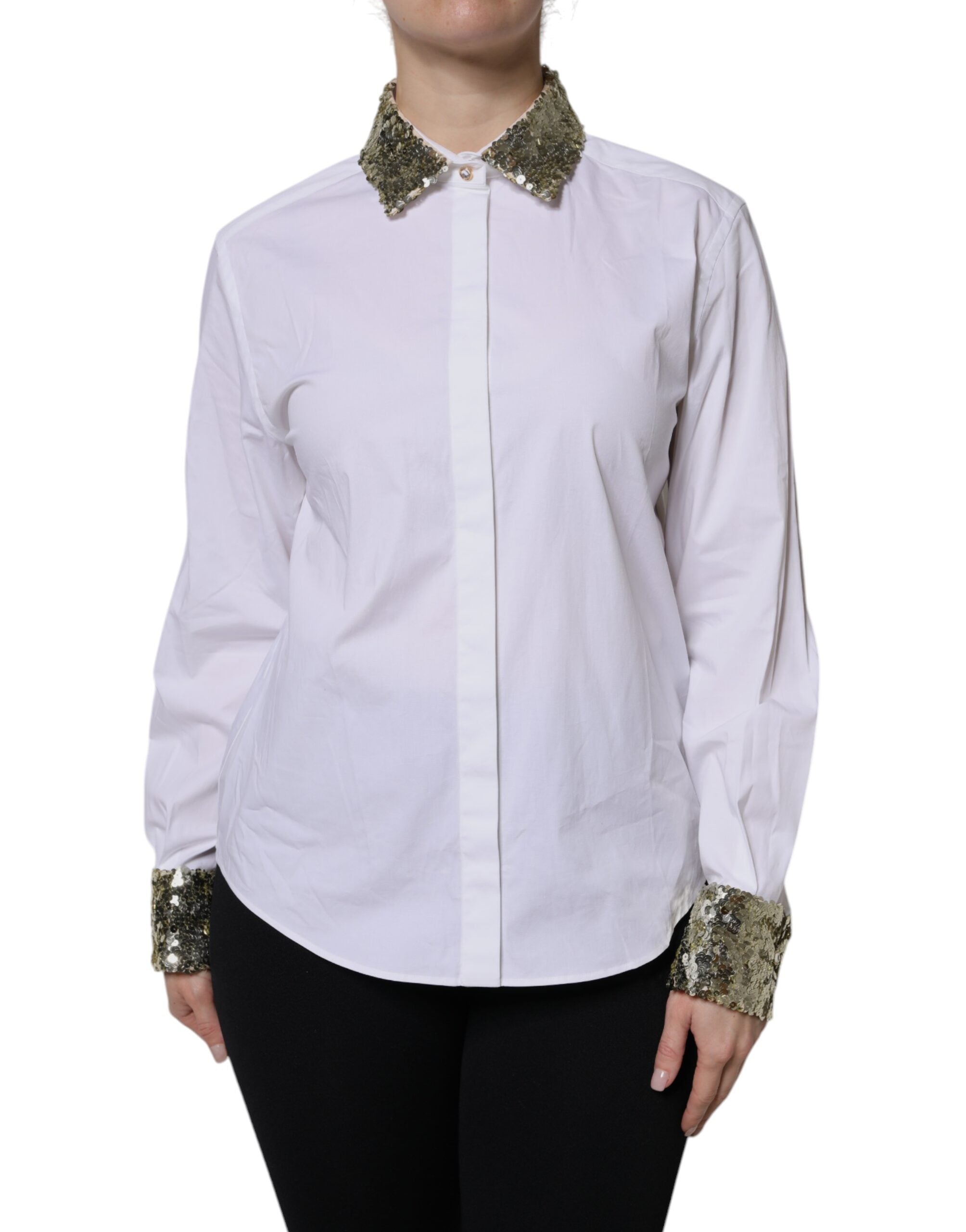 Sequin-Trimmed Cotton Shirt — White