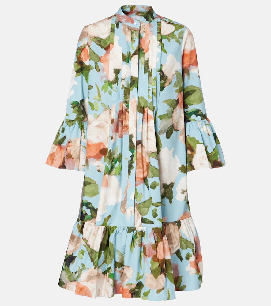 Floral gathered cotton poplin minidress